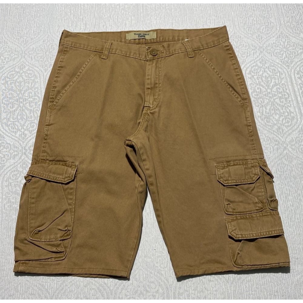 Wrangler Mens Brown Cotton Twill Cargo Shorts Size 32 Tan Workwear Utility